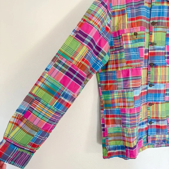 Polo Ralph Lauren Classic Fit Patchwork Madras Camp Shirt 100% Cotton Medium - Picture 3 of 14